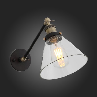 Светильник настенный бра St luce SL237.411.01 Evoluto Светильник настенный бра St luce SL237.411.01 EvolutoЛофт<br>В дизайне люстры Evoluto смешалась индустриальная простота и винтажная декоративность. Эта современная модель может быть как потолочным, так и настенным светильником в урбанистическом интерьере. В основании люстры сочетается металл черного и бронзового цвета. Плафон выполнен из прозрачного стекла. Возможность поворота плафона и движения в основании позволяет создать зональное освещение кабинета, прихожей, столика в кафе.<br><br>Крепление: планка<br>Тип лампы: накаливания / энергосбережения / LED-светодиодная<br>Тип цоколя: E27<br>Цвет арматуры: золотой<br>Количество ламп: 1<br>Ширина, мм: 180<br>Расстояние от стены, мм: 390<br>Высота, мм: 220<br>Поверхность арматуры: матовая<br>MAX мощность ламп, Вт: 60