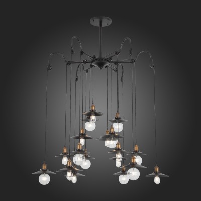 Люстра подвесная St luce SL270.403.18 Curiosita Люстра подвесная St luce SL270.403.18 CuriositaПодвесные<br>Практичность и лаконичность промышленных светильников легла в основу дизайнерских моделей коллекции Curiosita . Металлическое функциональное основание темно- коричневого цвета сочетается с металлическими плафонами цвета коричневой бронзы. Эти креативные светильники прекрасно дополнят интерьеры, оформленные в стиле лофт и других современных стилях.<br><br>Крепление: планка<br>Тип лампы: накаливания / энергосбережения / LED-светодиодная<br>Тип цоколя: E27<br>Количество ламп: 18<br>MAX мощность ламп, Вт: 60<br>Диаметр, мм мм: 1200<br>Высота, мм: 840 - 1530<br>Поверхность арматуры: матовая<br>Цвет арматуры: коричневый