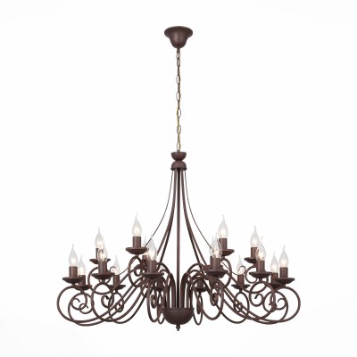 Люстра подвесная St luce SL313.703.18 Люстра подвесная St luce SL313.703.18Подвесные<br>Модели коллекции Maniero напоминают нам о брутальном и романтичном Средневековье, временах, когда дома освещались только свечами. Натуральные материалы, увесистая гнутая арматура, плафоны в виде свечей-эти люстры станут украшением интерьеров в стиле кантри, классики, фьюжен.<br><br>Тип лампы: Накаливания / энергосбережения / светодиодная<br>Тип цоколя: E14<br>Цвет арматуры: коричневый<br>Количество ламп: 18<br>Диаметр, мм мм: 920<br>Высота, мм: 665 - 1500<br>MAX мощность ламп, Вт: 40