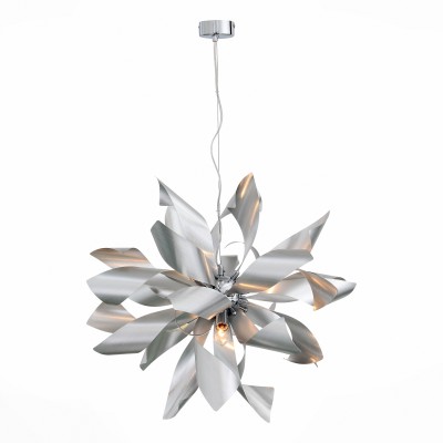 Люстра подвесная St luce SL453.003.06 Люстра подвесная St luce SL453.003.06Подвесные<br>Невероятная красота и ультрасовременный дизайн светильников коллекции Spiraglio никого не оставит равнодушным. Металлическое основание и оригинальные плафоны выполнены из металла и окрашены в белый, черный или цвет алюминия. Необычное решение - форма, имитирующая лепестки цветка или языки пламени – превращает люстры в настоящии произведения современного дизайнерского искусства. Стильное решение, перед которым невозможно устоять, делает светильники Spiraglio ярким акцентом современных интерьеров.<br><br>Тип лампы: Накаливания / энергосбережения / светодиодная<br>Тип цоколя: E14<br>Цвет арматуры: серебристый<br>Количество ламп: 6<br>Диаметр, мм мм: 650<br>Высота, мм: 1200<br>MAX мощность ламп, Вт: 40