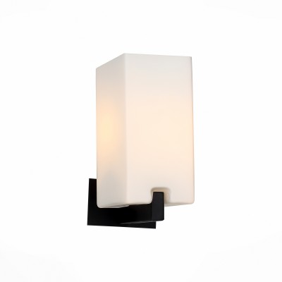 Светильник St luce SL541.401.01 Светильник St luce SL541.401.01Хай-тек<br>Люстры коллекции Caset украсят интерьер зала. кабинета,спальни, гостиной в стиле хай-тек или минимализм. Металлическое основание черного цвета или цвета «серебро» и белые матовые стеклянные плафоны четкой геометрической формы прекрасно сочетаются в этих люстрах.<br><br>S освещ. до, м2: 2<br>Крепление: планка<br>Тип лампы: накаливания / энергосбережения / LED-светодиодная<br>Тип цоколя: E27<br>Количество ламп: 1<br>Ширина, мм: 110<br>MAX мощность ламп, Вт: 40<br>Длина, мм: 170<br>Расстояние от стены, мм: 170<br>Высота, мм: 235<br>Поверхность арматуры: матовая<br>Цвет арматуры: черный