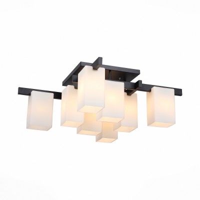 Светильник потолочный St luce SL541.402.08 Светильник потолочный St luce SL541.402.08Потолочные<br>Люстры коллекции Caset украсят интерьер зала. кабинета,спальни, гостиной в стиле хай-тек или минимализм. Металлическое основание черного цвета или цвета «серебро» и белые матовые стеклянные плафоны четкой геометрической формы прекрасно сочетаются в этих люстрах.<br><br>Установка на натяжной потолок: Да<br>S освещ. до, м2: 21<br>Крепление: Планка<br>Тип лампы: накаливания / энергосбережения / LED-светодиодная<br>Тип цоколя: E27<br>Количество ламп: 8<br>Ширина, мм: 890<br>MAX мощность ламп, Вт: 40<br>Длина, мм: 890<br>Высота, мм: 310<br>Поверхность арматуры: матовая<br>Цвет арматуры: черный