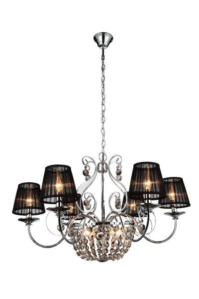 Люстра подвесная St luce SL666.403.09 Indovinello Люстра подвесная St luce SL666.403.09 IndovinelloПодвесные<br>Если Вы настроены купить светильник модели SL66640309, то обратите внимание: Элегантность и изысканность нашли свое отражение в светильниках коллекции Indovinello. Холодный блеск металлических деталей цвета хрома контрастирует с плафонами из органзы коньячного цвета. Подвески прозрачного хрусталя дополняют романтичный и загадочный образ светильников. Модели Indovinello можно использовать для оформления гостиной, кабинета, спальни, элитных ресторанов и модных салонов.<br><br>Установка на натяжной потолок: Да<br>S освещ. до, м2: 18<br>Крепление: Крюк<br>Тип лампы: накаливания / энергосбережения / LED-светодиодная<br>Тип цоколя: E14<br>Количество ламп: 9<br>MAX мощность ламп, Вт: 40<br>Диаметр, мм мм: 840<br>Высота, мм: 480<br>Поверхность арматуры: глянцевая<br>Цвет арматуры: серебристый