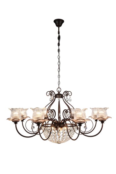 Люстра подвесная St luce SL667.203.11 Bellezza Люстра подвесная St luce SL667.203.11 BellezzaПодвесные<br>Если Вы настроены купить светильник модели SL66720311, то обратите внимание: Сдержанная роскошь и романтичность- так можно охарактеризовать модели коллекции Bellezza. Изящные детали металлического основания темно- коричневого цвета имитируют ковку и прекрасно сочетаются с плафонами из стекла прозрачного и коньячного цветов . Крупные подвески из прозрачного хрусталя достойно завершают элегантный образ светильников. Модели люстр коллекции Bellezza достойно украсят гостиные, залы, холлы в стиле кантри с элементами средневековья<br><br>Установка на натяжной потолок: Да<br>S освещ. до, м2: 22<br>Крепление: Крюк<br>Тип лампы: накаливания / энергосбережения / LED-светодиодная<br>Тип цоколя: E14<br>Количество ламп: 11<br>MAX мощность ламп, Вт: 40<br>Диаметр, мм мм: 980<br>Высота, мм: 500<br>Поверхность арматуры: глянцевая<br>Цвет арматуры: коричневый