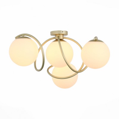 Люстра потолочная St luce SL711.202.04 Люстра потолочная St luce SL711.202.04Потолочные<br>Плавно извивающееся линии металлического основания разного цвета и белые сферические плафоны из матового стекла- стильный дуэт в исполнении моделей коллекции Acini. Изящные легкие формы и уникальность дизайна позволяют светильникам Acini стать достойным украшением современного интерьера зала, гостиной, спальни, оформленных в стиле модерн или неоклассики.<br><br>Установка на натяжной потолок: Да<br>S освещ. до, м2: 12<br>Крепление: Планка<br>Тип лампы: накаливания / энергосбережения / LED-светодиодная<br>Тип цоколя: E27<br>Количество ламп: 4<br>MAX мощность ламп, Вт: 60<br>Диаметр, мм мм: 750<br>Высота, мм: 300<br>Цвет арматуры: золотой