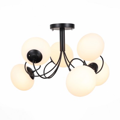 Люстра потолочная St luce SL717.402.06 Люстра потолочная St luce SL717.402.06Потолочные<br>Плавно извивающееся линии металлического основания разного цвета и белые сферические плафоны из матового стекла- стильный дуэт в исполнении моделей коллекции Acini. Изящные легкие формы и уникальность дизайна позволяют светильникам Acini стать достойным украшением современного интерьера зала, гостиной, спальни, оформленных в стиле модерн или неоклассики.<br><br>Установка на натяжной потолок: Да<br>S освещ. до, м2: 12<br>Крепление: Планка<br>Тип лампы: накаливания / энергосбережения / LED-светодиодная<br>Тип цоколя: E27<br>Количество ламп: 6<br>MAX мощность ламп, Вт: 60<br>Диаметр, мм мм: 650<br>Высота, мм: 370<br>Цвет арматуры: черный