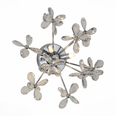 Бра St luce SL788.101.03 Бра St luce SL788.101.03Архив<br>Если Вы настроены купить светильник модели SL78810103, то обратите внимание: Нежность и романтика - вот что можно сказать о дизайне оригинальных люстр коллекции Falla. Эксклюзивный светильник не просто дополнит интерьер гостиной, спальни или кухни, он претендует стать его ключевой деталью. Плафоны в виде порхающих бабочек из хрустальных кристаллов гармонично сочетаются с хромированными металлическими деталями, отражающими свет от своей поверхности. Оригинальная люстра Falla внесет в современный интерьер игривое настроение, наполнит пространство гармонией и комфортом.<br><br>Крепление: на планку<br>Цветовая t, К: CW - холодный белый 4000 К<br>Тип лампы: галогенная / LED-светодиодная<br>Тип цоколя: G9<br>Количество ламп: 3<br>MAX мощность ламп, Вт: 40<br>Диаметр, мм мм: 375<br>Выступ, мм: 200<br>Расстояние от стены, мм: 200<br>Поверхность арматуры: глянцевая<br>Оттенок (цвет): прозрачный<br>Цвет арматуры: серебристый