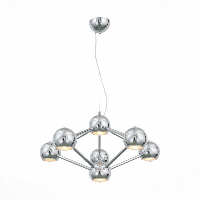 Люстра подвесная St luce SL853.103.07 Rottura Люстра подвесная St luce SL853.103.07 RotturaПодвесные<br>Оригинальные, яркие люстры серии Rottura станут акцентом интерьера в стиле модерн, поп-арт или футуризм. Плафоны и основания светильников изготовлены из металла и представлены в 5-х цветах: белый, черный, красный, хром, золото.<br><br>Установка на натяжной потолок: Да<br>S освещ. до, м2: 14<br>Крепление: Планка<br>Тип лампы: накаливания / энергосбережения / LED-светодиодная<br>Тип цоколя: E14<br>Количество ламп: 7<br>MAX мощность ламп, Вт: 40<br>Диаметр, мм мм: 700<br>Высота, мм: 370 - 1290<br>Поверхность арматуры: глянцевая<br>Цвет арматуры: серебристый