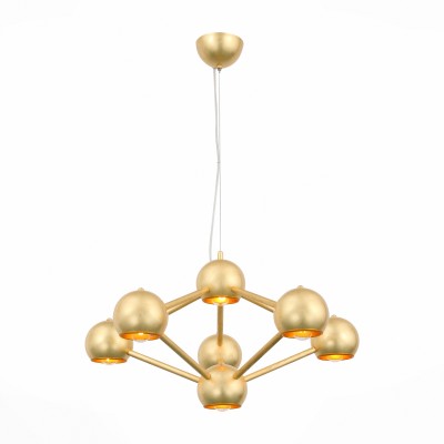 Люстра подвесная St luce SL853.203.07 Rottura Люстра подвесная St luce SL853.203.07 RotturaПодвесные<br>Оригинальные, яркие люстры серии Rottura станут акцентом интерьера в стиле модерн, поп-арт или футуризм. Плафоны и основания светильников изготовлены из металла и представлены в 5-х цветах: белый, черный, красный, хром, золото.<br><br>Установка на натяжной потолок: Да<br>S освещ. до, м2: 14<br>Крепление: Планка<br>Тип лампы: накаливания / энергосбережения / LED-светодиодная<br>Тип цоколя: E14<br>Цвет арматуры: золотой<br>Количество ламп: 7<br>Диаметр, мм мм: 700<br>Высота, мм: 370 - 1290<br>Поверхность арматуры: глянцевая<br>MAX мощность ламп, Вт: 40