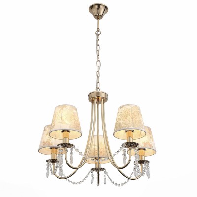 Светильник St luce SLE102.203.05 Светильник St luce SLE102.203.05Подвесные<br>Если Вы настроены купить светильник модели SLE10220305, то обратите внимание: Роскошная и торжественная, а вместе с тем нежная и романтичная, коллекция светильников RIposo - настоящий шедевр дизайнерского искусства. Мягкий свет, ощущение уюта, душевного тепла и приватности обстановки – такая лампа станет идеальным дополнением к интерьеру спальни или добавит душевности дружеским беседам в сдержанном свете гостиной. Плавные изящные линии металлического каркаса, мягкие тона тканевых абажуров, кристально прозрачные хрустальные подвески , в которых отражается и преломляется ниспадающий свет лампы накаливания, - все настолько продумано, что кажется совершенным.<br><br>Установка на натяжной потолок: Да<br>S освещ. до, м2: 10<br>Тип лампы: Накаливания / энергосбережения / светодиодная<br>Тип цоколя: E14<br>Количество ламп: 5<br>MAX мощность ламп, Вт: 40<br>Диаметр, мм мм: 560<br>Высота, мм: 440 - 1000