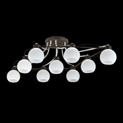 Люстра Maytoni TOC010-09-N Eurosize 10 Люстра Maytoni TOC010-09-N Eurosize 10Потолочные<br>Девятиламповую потолочную люстру Maytoni TOC010-09-N от бренда Майтони вы сможете купить по доступной цене. На фото прекрасно видно, что ее арматура цвета темной венге, сделанная из изогнутого в форме параллелепипеда, металлического прута, во всей плоскости которого, вполне удачно закреплены белые плафоны, имеющие сферическую форму. Потолочная люстра, представленная в последней коллекции бренда Maytoni, станет украшением любой просторной комнаты, а чтобы она ярко светила, вам нужно заказать еще девять лампочек с цоколем Е 14, так как они не включены в указанную на сайте стоимость товара.<br><br>Установка на натяжной потолок: Да<br>S освещ. до, м2: 36<br>Крепление: Планка<br>Тип лампы: накаливания / энергосбережения / LED-светодиодная<br>Тип цоколя: E14<br>Количество ламп: 9<br>MAX мощность ламп, Вт: 60<br>Диаметр, мм мм: 595<br>Высота, мм: 260<br>Цвет арматуры: серебристый