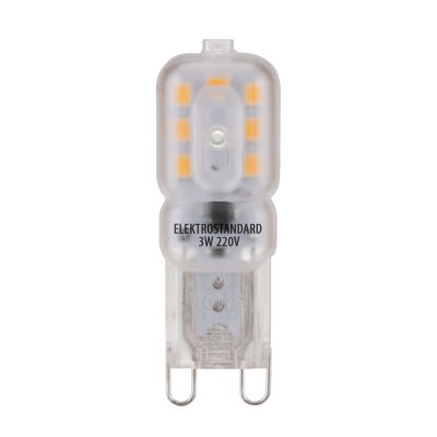 G9 LED 3W 220V 3300K Электростандарт Лампа светодиодная G9 LED 3W 220V 3300K Электростандарт Лампа светодиоднаяКапсульные G9 220v<br>Мощность: 3 Вт Температура света: 3300 K Размер: ? 15 х 47 мм Световой поток: 255 лм Количество светодиодов: 14 SMD LED Питание: АС 220 В / 50 Гц Цоколь: G9 Ресурс: 50 000 ч<br><br>Тип цоколя: G9