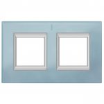 Legrand Bticino Axolute HA4802/2VZS Голубое стекло Рамка 2+2 мод прямоугольная (надпись вертикально)