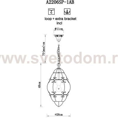 Светильник подвесной Arte lamp A2206SP-1AB VENEZIA