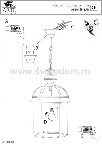 Светильник подвесной Arte lamp A6501SP-1CC RIMINI