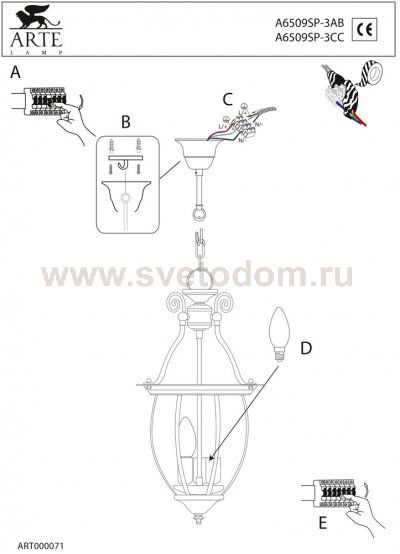 Люстра подвесная Arte Lamp A6509SP-3AB Rimini