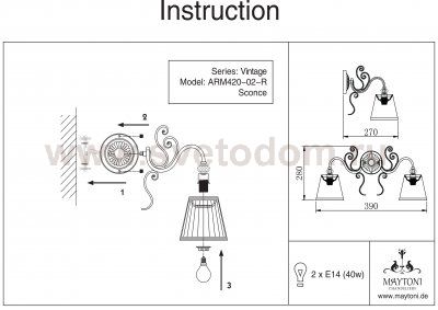 Светильник настенный бра Maytoni ARM420-02-R Vintage