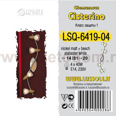 Светильник поворотный спот Lussole LSQ-6419-04 CISTERINO