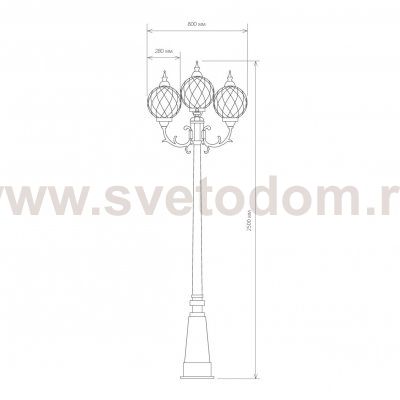 Уличный трехрожковый светильник на столбе IP44 Sirius F/3 черное золото Elektrostandard