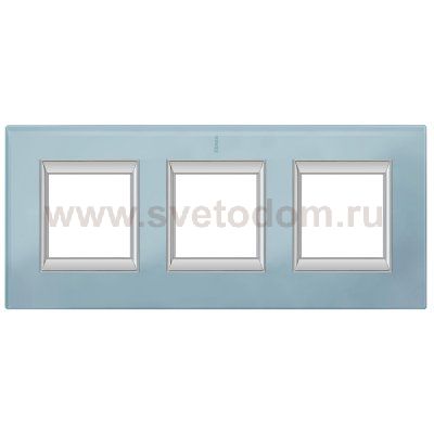 Legrand Bticino Axolute HA4802/3VZS Голубое стекло Рамка 2+2+2 мод прямоугольная (надпись вертикально)