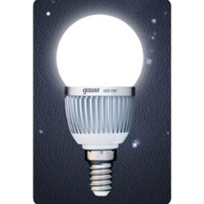 Лампа светодиодная Gauss Led P45 Globe 5W E14 4100K (= 60W обычной) Лампа светодиодная Gauss Led P45 Globe 5W E14 4100K (= 60W обычной)Стандартный вид<br><br><br>Цветовая t, К: CW - холодный белый 4000 К<br>Тип лампы: LED - светодиодная<br>Тип цоколя: E14<br>MAX мощность ламп, Вт: 5<br>Диаметр, мм мм: 45<br>Длина, мм: 90<br>Цвет арматуры: алюминиевый радиатор