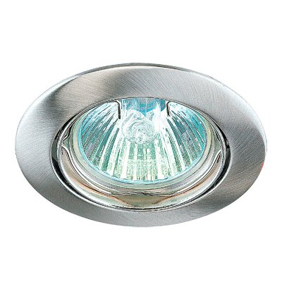 Novotech CROWN 369103 Точечный встраиваемый светильник Novotech CROWN 369103 Точечный встраиваемый светильникКруглые<br>Стандартный встраиваемый поворотный светильник модели Novotech 369103 из серии CROWN отличается следующим качеством: Светильник сделан из алюминиевого литья. Это сплав, основными достоинствами которого являются — устойчивость к практически всем видам негативного воздействия окружающей среды, коррозии, небольшой вес, по сравнению с другими видами металла и экологическая безопасность материала.<br><br>S освещ. до, м2: 3<br>Тип лампы: галогенная<br>Тип цоколя: GU5.3 (MR16)<br>Количество ламп: 1<br>MAX мощность ламп, Вт: 50<br>Диаметр, мм мм: 82<br>Диаметр врезного отверстия, мм: 75<br>Высота, мм: 27<br>Цвет арматуры: серебристый