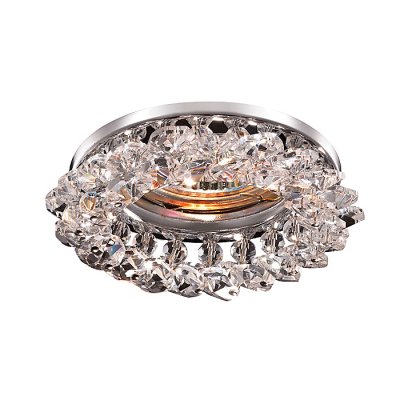 Novotech CORONA 369401 Встраиваемый светильник Novotech CORONA 369401 Встраиваемый светильникХрустальные<br>Декоративный встраиваемый неповоротный светильник модели Novotech 369401 из серии CORONA отличается следующим качеством: Основание светильника – алюминиевое литьё. Это сплав, основными достоинствами которого являются — устойчивость к практически всем видам негативного воздействия окружающей среды, коррозии, небольшой вес, по сравнению с другими видами металла и экологическая безопасность материала. Декоративные бусины сделаны из хрусталя. Он обладает высоким показателем плотности, прозрачности и блеска. Благодаря содержанию свинца (не менее 30%) и определённому подбору углов, образуемых гранями, изделия из хрусталя отличаются необыкновенно яркой, многоцветной игрой света, чарующей магией красоты, совершенства и роскоши.<br><br>S освещ. до, м2: 3<br>Тип лампы: галогенная<br>Тип цоколя: GU5.3 (MR16)<br>Количество ламп: 1<br>MAX мощность ламп, Вт: 50<br>Диаметр, мм мм: 100<br>Диаметр врезного отверстия, мм: 55<br>Высота, мм: 50<br>Оттенок (цвет): прозрачный<br>Цвет арматуры: серебристый