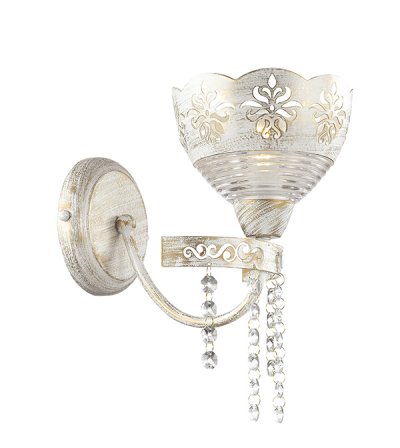 Светильник бра Odeon light 3141/1W ERSILIA Светильник бра Odeon light 3141/1W ERSILIAКлассические<br>Отличный вариант домашнего освещения Odeon light Бра 3141/1W серии ERSILIA оформлена в классическом стиле. Светильник состоит из оригинального плафона, выполненного из стекла с тиснением и металлической части с ажурным узором, и арматуры нежного белого с золотой патиной цвета, щедро украшенной подвесками из хрусталя. Данная модель обладает пышной роскошью, не теряя при этом элегантную сдержанность. Цоколь E14. Мощность 1*40W. Нет ламп в комплекте.<br><br>Тип цоколя: E14<br>Количество ламп: 1<br>Ширина, мм: 210<br>MAX мощность ламп, Вт: 40<br>Длина, мм: 150<br>Высота, мм: 290<br>Цвет арматуры: белый с золотистой патиной