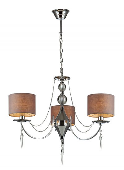 Люстра Odeon light 3210/3 OFELIA Люстра Odeon light 3210/3 OFELIAПодвесные<br>Отличный вариант домашнего освещения Odeon light Люстра 3210/3 серии OFELIA оформлена в современном стиле. Люстра состоит из арматуры хромового цвета, украшенной металлическими цепочками и подвесками из хрусталя заостренной формы, и тканевых абажуров. Данная модель обладает сдержанным лоском за счет сочетания классических изгибов с современными цветовыми решениями. Цоколь E14. Мощность 3*40W. Нет ламп в комплекте.<br><br>S освещ. до, м2: 6<br>Тип цоколя: E14<br>Количество ламп: 3<br>Ширина, мм: 670<br>MAX мощность ламп, Вт: 40<br>Длина, мм: 670<br>Высота, мм: 920<br>Цвет арматуры: серебристый хром
