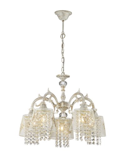 Люстра Odeon light 3212/5 PEPPI Люстра Odeon light 3212/5 PEPPIПодвесные<br>Отличный вариант домашнего освещения Odeon light Люстра 3212/5 серии PEPPI оформлена в классическом стиле. Люстра состоит из металлических сетчатых абажуров с нежным декором, украшенных хрустальными подвесками, и традиционной арматуры белого с золотой патиной цвета с хрустальными элементами декора. Данная модель несомненно станет той деталью интерьера, которая сделает его неотразимым. Цоколь E27. Мощность 5*60W. Нет ламп в комплекте.<br><br>Установка на натяжной потолок: Да<br>S освещ. до, м2: 15<br>Тип цоколя: E27<br>Количество ламп: 5<br>Ширина, мм: 540<br>MAX мощность ламп, Вт: 60<br>Длина, мм: 540<br>Высота, мм: 790<br>Цвет арматуры: белый с золотой патиной