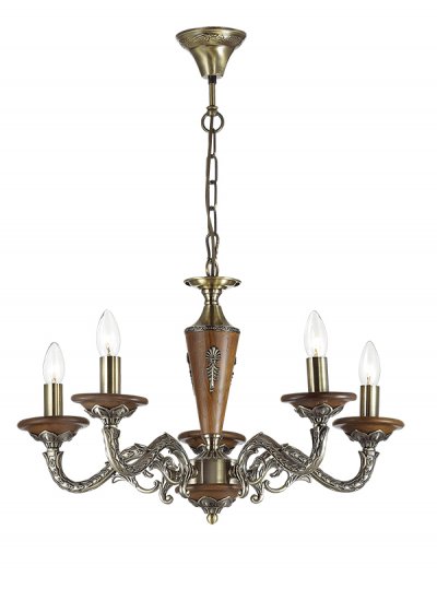 Люстра Odeon light 3221/5 DAMIANA Люстра Odeon light 3221/5 DAMIANAПодвесные<br>Отличный вариант домашнего освещения Odeon light Люстра 3221/5 серии DAMIANA оформлена в классическом стиле. Люстра состоит из арматуры бронзового цвета, украшенного ажурными металлическими элементами. Центральная штанга полностью декорирована деревом. Данная модель за счет своей строгости будет замечательно смотреться в кабинетах и гостиных. Цоколь E14. Мощность 5*60W. Нет ламп в комплекте.<br><br>S освещ. до, м2: 15<br>Тип цоколя: E14<br>Количество ламп: 5<br>Ширина, мм: 610<br>MAX мощность ламп, Вт: 60<br>Длина, мм: 610<br>Высота, мм: 400<br>Цвет арматуры: бронзовый, дерево
