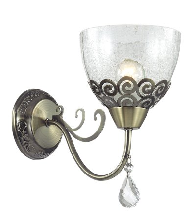 Светильник бра Odeon light 3224/1W AVRILLA Светильник бра Odeon light 3224/1W AVRILLAКлассика<br>Отличный вариант домашнего освещения Odeon light Бра 3224/1W серии AVRILLA оформлена в классическом стиле. Светильник состоит из стеклянного плафона с эффектом потрескавшегося стекла, украшенного ажурным металлическим узором, и арматуры классического бронзового цвета с хрустальной подвеской. Данная модель удивительно урасит и преобразит Ваш интерьер. Цоколь E27. Мощность 1*60W. Нет ламп в комплекте.<br><br>Тип товара: Светильник бра<br>Тип цоколя: E27<br>Количество ламп: 1<br>Ширина, мм: 250<br>MAX мощность ламп, Вт: 60<br>Длина, мм: 120<br>Высота, мм: 260<br>Цвет арматуры: бронзовый