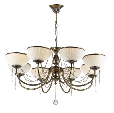 Люстра Odeon light 3227/8 LORRA Люстра Odeon light 3227/8 LORRAПодвесные<br>Отличный вариант домашнего освещения Odeon light Люстра 3227/8 серии LORRA оформлена в классическом стиле. Люстра состоит из стеклянных плафонов с рисунком, украшенных металлическим ободком, и классической арматуры бронзового цвета, декорированной цепочками с хрустальными подвесками. Традиционная модель, дополненная актуальными деталями поражает своей неотразимостью и великолепием. Цоколь E27. Мощность 8*60W. Нет ламп в комплекте.<br><br>Установка на натяжной потолок: Да<br>S освещ. до, м2: 24<br>Тип цоколя: E27<br>Количество ламп: 8<br>Ширина, мм: 880<br>MAX мощность ламп, Вт: 60<br>Длина цепи/провода, мм: 255<br>Длина, мм: 880<br>Высота, мм: 645<br>Цвет арматуры: состаренный бронзовый