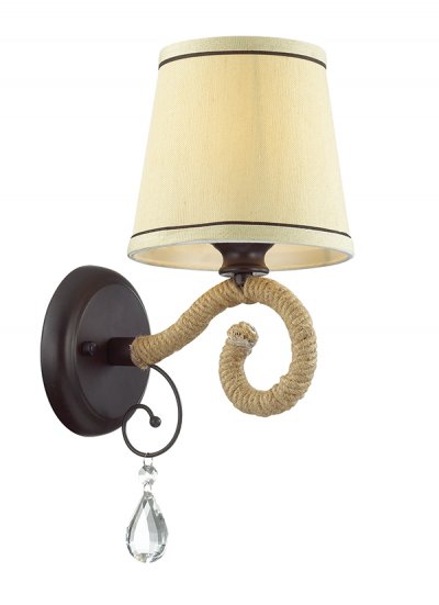 Светильник бра Odeon light 3259/1W HORTE Светильник бра Odeon light 3259/1W HORTEМорской стиль<br>Отличный вариант домашнего освещения Odeon light Бра 3259/1W серии HORTE оформлена в классическом стиле. Светильник состоит из тканевого абажура с декоративной тесьмой и арматурой цвета кофе, декорированной канатными нитями и хрустальными подвесками. В данной модели брутальность дополняется женстрвенностью и изящностью. Цоколь E14. Мощность 1*60W. Нет ламп в комплекте.<br><br>Тип цоколя: E14<br>Количество ламп: 1<br>Ширина, мм: 150<br>MAX мощность ламп, Вт: 60<br>Длина, мм: 200<br>Высота, мм: 340<br>Цвет арматуры: кофе коричневый