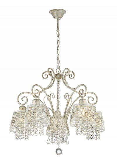 Люстра Odeon light 3284/5 CATALINA Люстра Odeon light 3284/5 CATALINAПодвесные<br>Отличный вариант домашнего освещения Odeon light Люстра 3284/5 серии CATALINA оформлена в классическом стиле. Люстра состоит из металлических сетчатых абажуров с кружевным декором, щедро украшенных хрустальными подвесками, и изысканной арматуры белого с золотой патиной цвета с хрустальной подвеской. Плавные, утонченные линии арматуры и эффектные плафоны несомненно украсят Ваш интерьер как нельзя лучше. Цоколь E14. Мощность 5*40W. Нет ламп в комплекте.<br><br>S освещ. до, м2: 10<br>Тип товара: Люстра<br>Тип цоколя: E14<br>Количество ламп: 5<br>Ширина, мм: 620<br>MAX мощность ламп, Вт: 40<br>Длина цепи/провода, мм: 255<br>Длина, мм: 620<br>Высота, мм: 645<br>Цвет арматуры: белый с золотой патиной