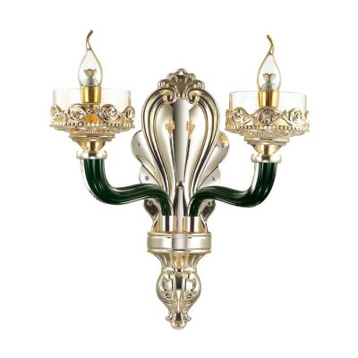 Настенный светильник Odeon light 4001/2W BARCLAY Настенный светильник Odeon light 4001/2W BARCLAYОжидается<br><br><br>Тип цоколя: E14<br>Количество ламп: 2<br>Ширина, мм: 600<br>Расстояние от стены, мм: 225<br>Высота, мм: 420<br>Оттенок (цвет): золото/темно-зеленый/шампань<br>MAX мощность ламп, Вт: 40