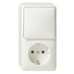 Gira Бел Выключатель 1 клавишный + розетка с/з, вертикальный блок, 16А IP20 (G017613)