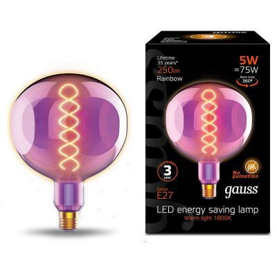 Лампа Gauss Filament G150 5W 250lm 1800К Е27 rainbow LED (1007802103)