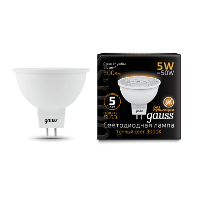 

Лампа Gauss LED MR16 GU5.3 5W 500lm 3000K (101505105), 101505105