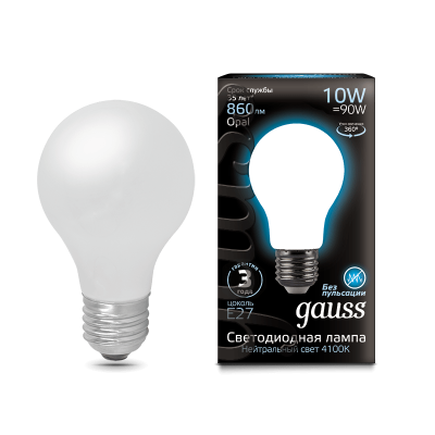 

Лампа Gauss LED Filament A60 OPAL E27 10W 860lm 4100К (102202210), 102202210