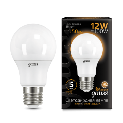 

Лампа Gauss LED A60 12W E27 1150lm 3000K (102502112), 102502112