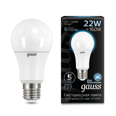 

Лампа Gauss LED A70 22W E27 1640lm 4100K (102502222), 102502222
