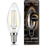 Лампа Gauss LED Filament Свеча dimmable E14 5W 420lm 2700К 1/10/50