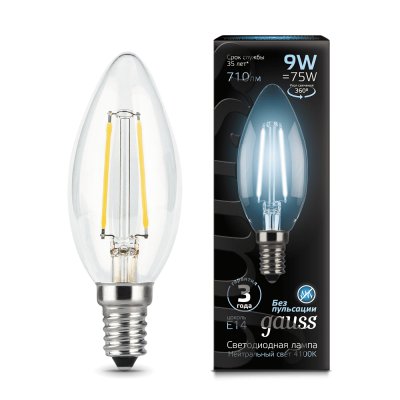 

Лампа Gauss LED Filament Свеча E14 9W 710lm 4100К (103801209), 103801209