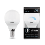 Лампа Gauss LED Шар-dim E14 7W 590lm 4100К диммируемая 1/10/100