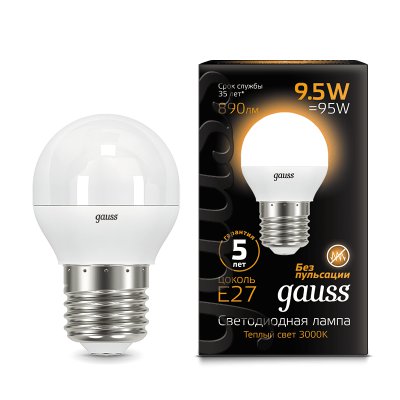 

Лампа Gauss LED Шар E27 9.5W 890lm 3000K (105102110), 105102110