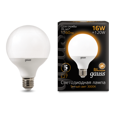 

Лампа Gauss LED G95 E27 16W 1360lm 3000K (105102116), 105102116