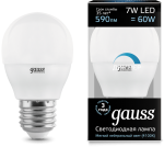 Лампа Gauss LED Шар-dim E27 7W 590lm 4100К диммируемая 1/10/100