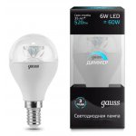 Лампа Gauss LED Globe-dim Crystal Clear E14 6W 4100K диммируемая (105201206)
