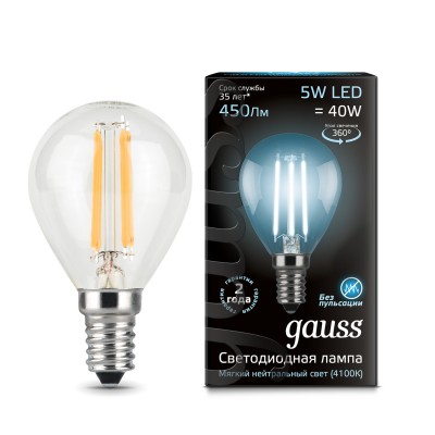 

Лампа Gauss LED Filament Шар E14 5W 450lm 4100K (105801205), 105801205